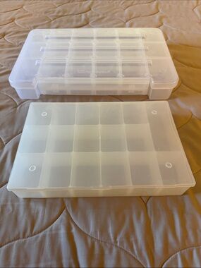 TWO Clear Plastic Compartment Storage Boxes